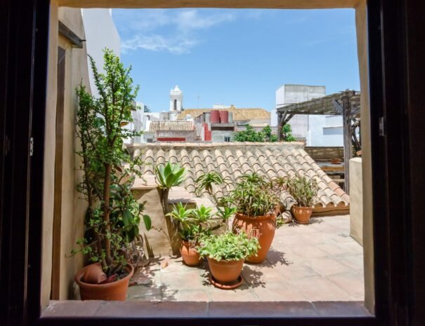 View of Tarifa old town from the main bedroom at Riad Casa Luna