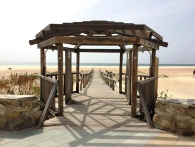 Wooden beach entrance walkway in Tarifa