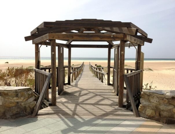 Wooden beach entrance walkway in Tarifa