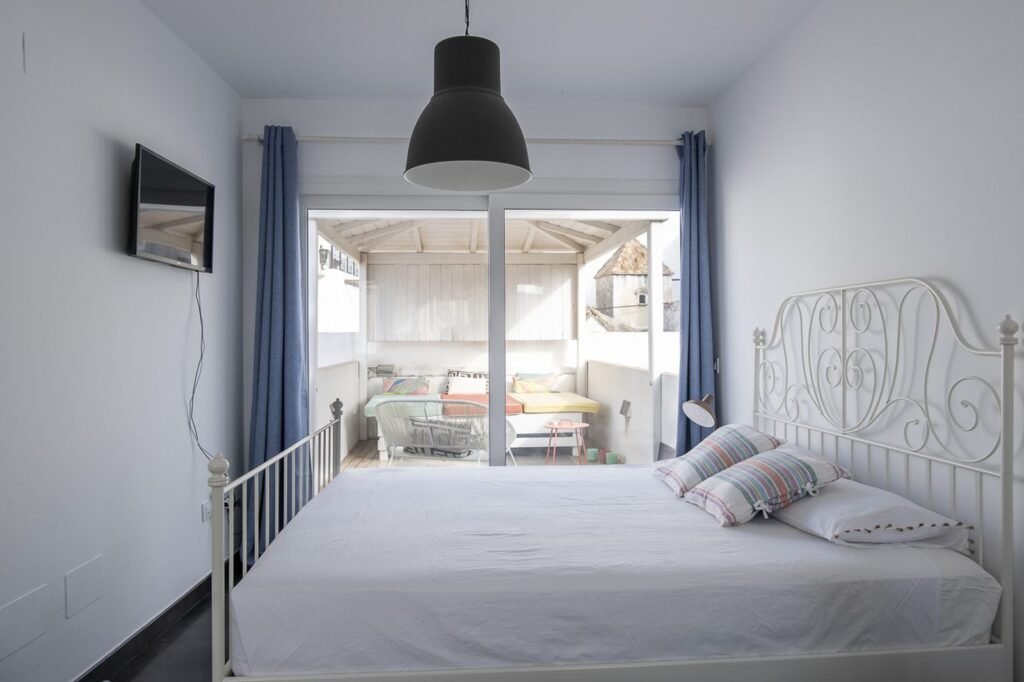 Main bedroom with terrace view at Rooftop Penthouse in Tarifa